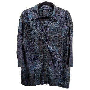 Penningtons womens 1X peacock feather long line button up tunic blouse